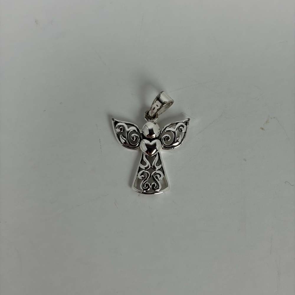 925 Sterling Silver Angel Pendant | Filigree Guardian Angel Charm